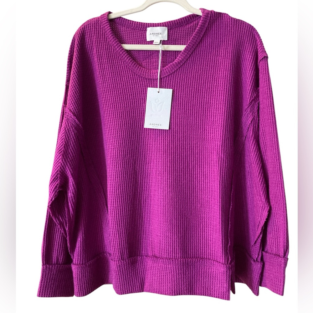 ANDREE BY UNIT Bright Fuchsia waffle knit Crewneck Sweater top